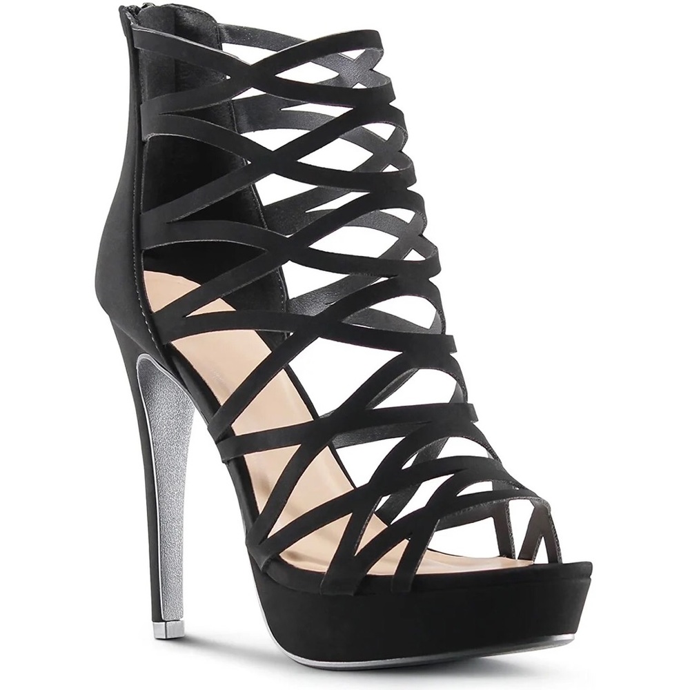 Strappy platform stiletto cage sandals